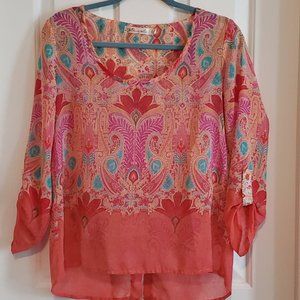 Patterned orange blouse